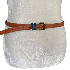 Loft genuine leather women's XS tan skinny belt with brass buckle